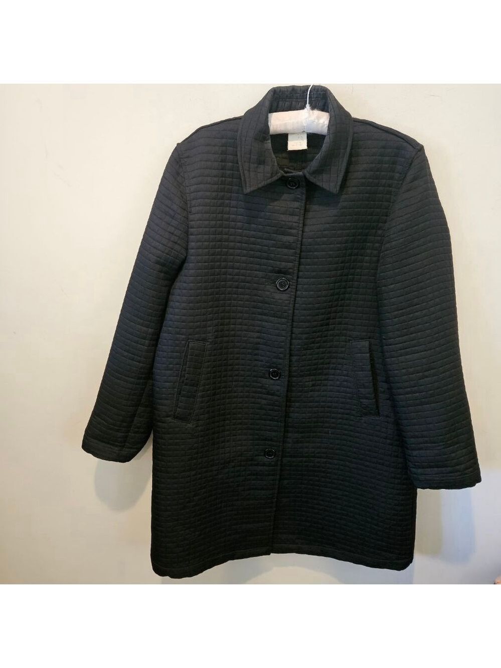Women's Harvé Benard Vintage Black Quilted Button-Front Coat Size 10